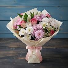 Букет цветов из:  Хризантемы, Альстромерии и Розы в Барнауле