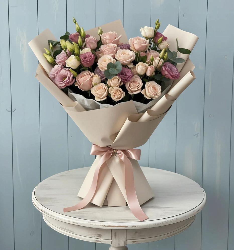 Букет цветов из: Розы и Лизиантусы в Барнауле