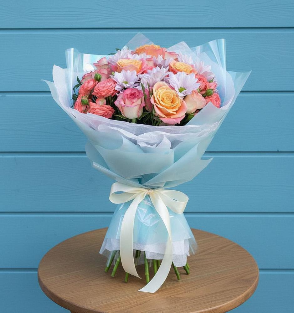 Букет цветов из: Хризантемы и Розы в Барнауле